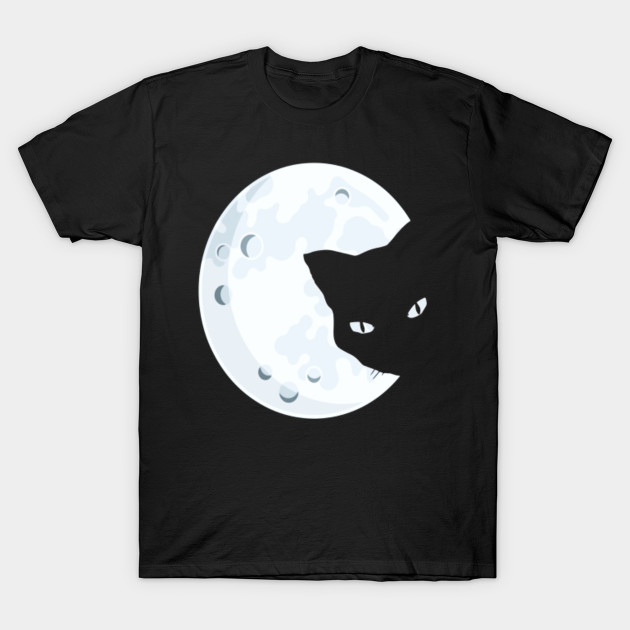 Peeking Black Cat T Shirt Full Moon Design Thanksgiving T
