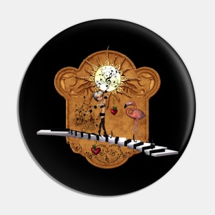 Little fairy and flamingo dancing on a piano Pin