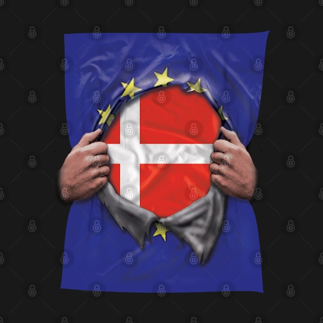 Denmark Flag European Union Flag Ripped Open - Gift for Danish From Denmark by Country Flags