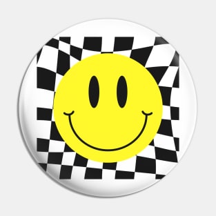 Checkered 70s 80s 90s Yellow Smile Face Cute Smiling Happy Pin