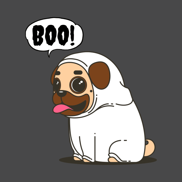 Funny Pug Ghost Halloween by OliveandMoon