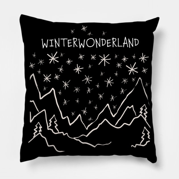 Winter Wonderland Skier Snowboarder Pillow by Kater Karl