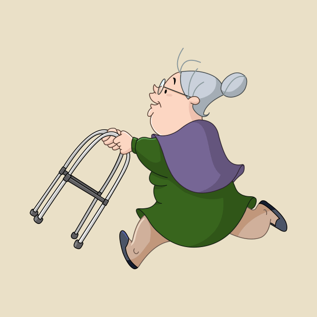 Old Woman Running with Walker by DigiToonsTreasures