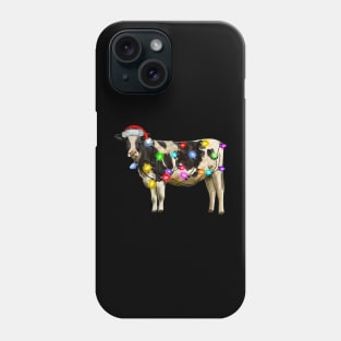 Cow With Santa Hat Christmas Lights Funny Cow Lovers Phone Case