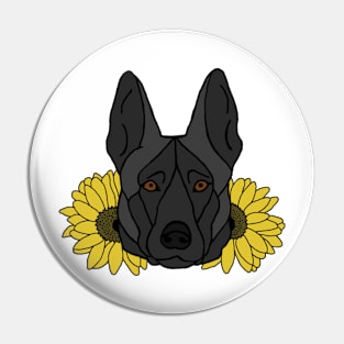 Black Shepherd/Malinois with Sunflowers Pin