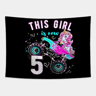 Monster Truck Unicorn Girls 5Th Birthday Daughter Tapestry