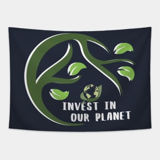 Invest In Our Planet Earth Day Planet On A Leaf Tapestry