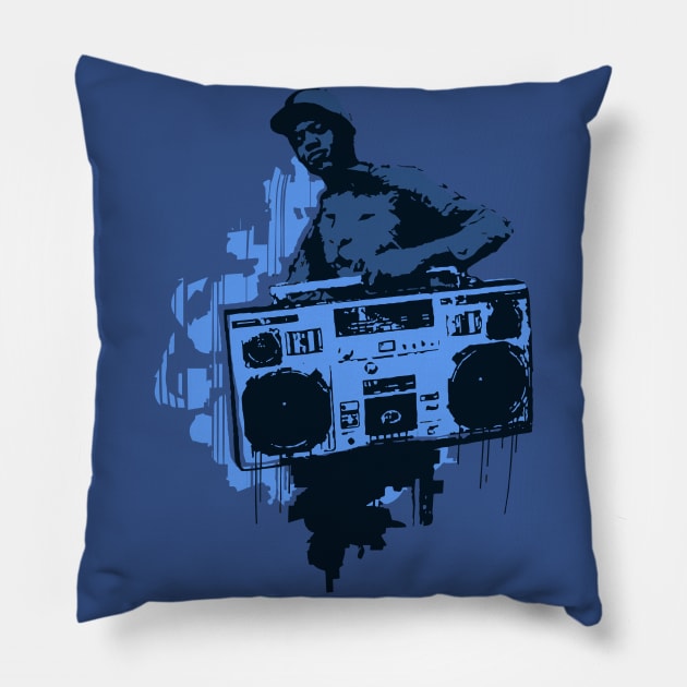 BoomBox Kid Blue Pillow by KORAX