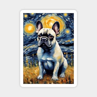 French Bulldog Dog Breed in a Van Gogh Starry Night Art Style Magnet