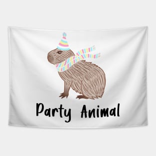 Party Animal Birthday Capybara Black Text Tapestry