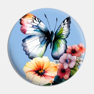 Beautiful Butterfly with Colorful Flowers Pin