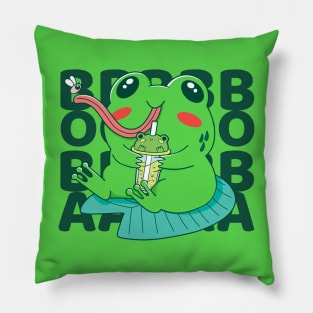 Kawaii Frog Drinking Boba Tea Pillow