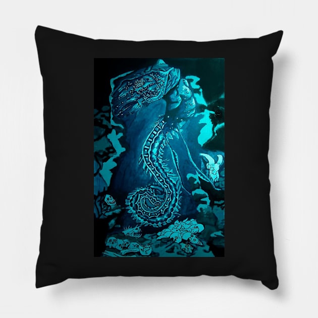 Deep Sea Serpent Creature Pillow by lisaeldred