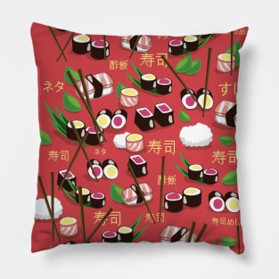 Sushi ( Red background) Pillow