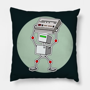 Robot Holding Drum Machine Green Pillow