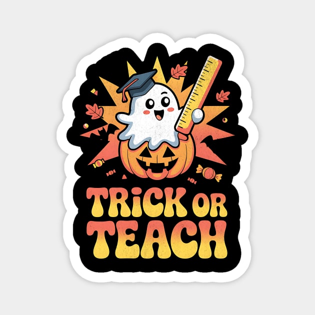 Trick or Teach Ghost Pumpkin Teacher Design Magnet by Designed By Marty