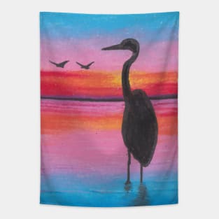 Egret in Beatiful Sunset Tapestry