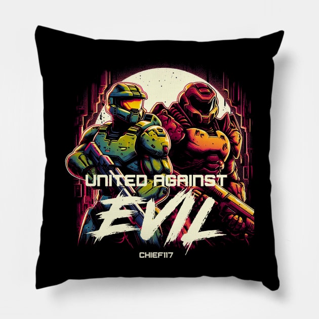 United against evil Pillow by Games Artwork