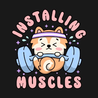 Funny Cat Gym Bodybuilding Installing Muscles weightlifting T-Shirt