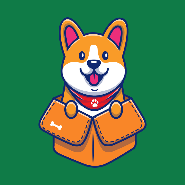 Cute Corgi Plalying In Box Cartoon by Catalyst Labs