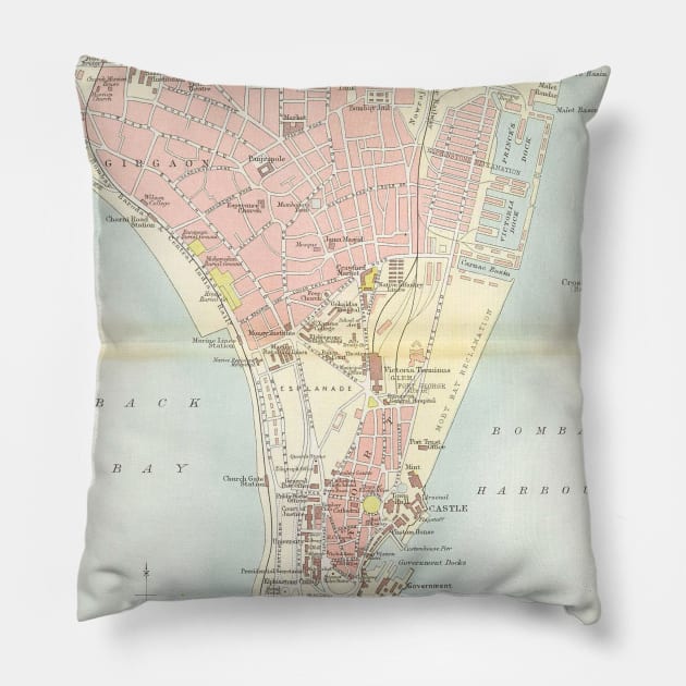 Vintage Map of Bombay India (1893) Pillow by Bravuramedia