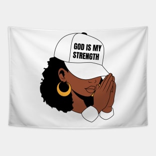 God is My Strength, Black Woman Praying Tapestry