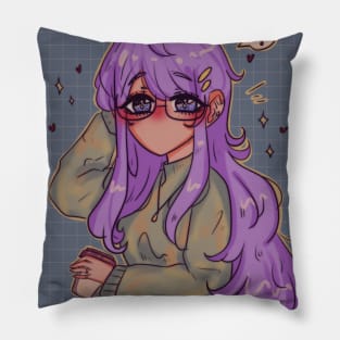 Purple anime girl with cup of coffee Pillow