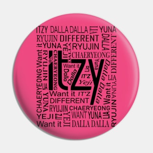 ITZY NAMES AND MUSIC COLLAGE BLACK Pin