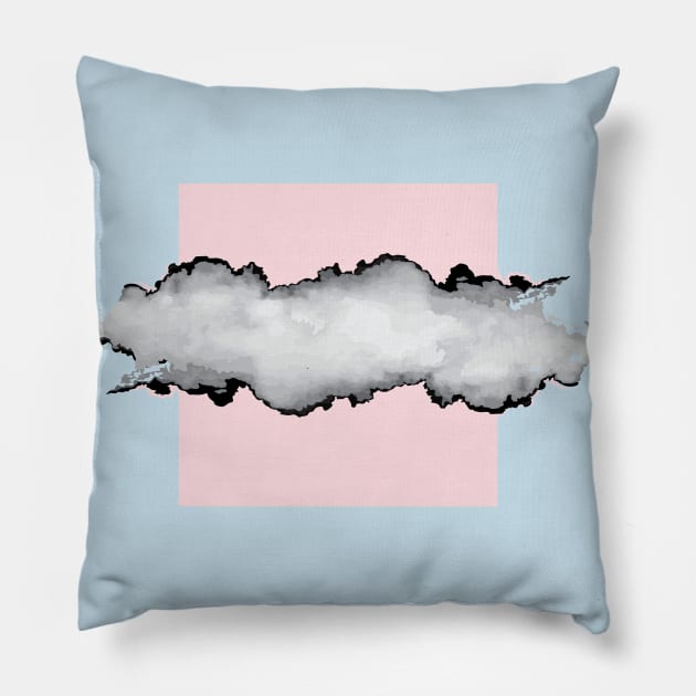 Blush Pink Gray and Black Graphic Cloud Effect Pillow by fivemmPaper