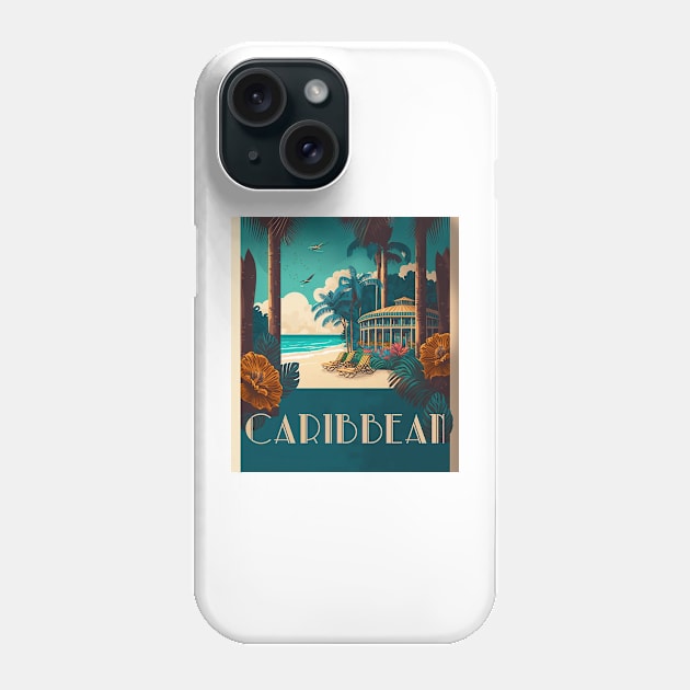 Caribbean Beach Resort Vintage Travel Art Poster Phone Case by OldTravelArt