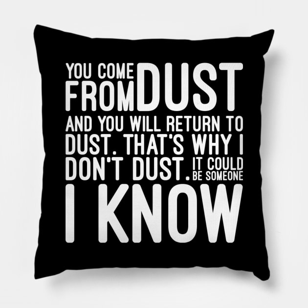 You Come From Dust And You Will Return To Dust That's Why I Don't Dust It Could Be Someone I Know - Funny Sayings Pillow by Textee Store