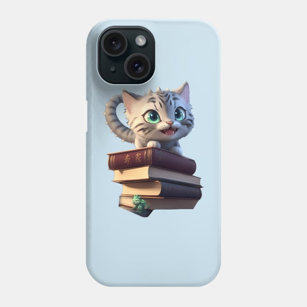 Tabby Dragon Cat with his Books Phone Case by BrisaArtPrints