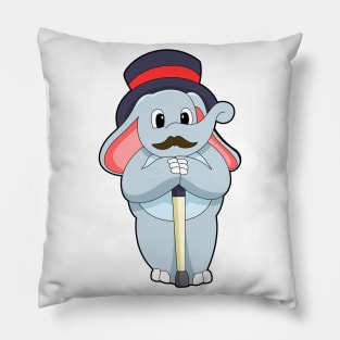 Elephant as Gentleman with Hat & Walking stick Pillow