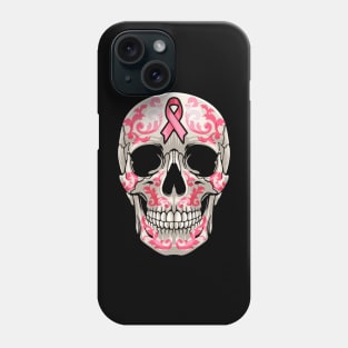 Skull Halloween Pink Ribbon Cancer Awareness Illustration Phone Case