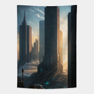 Future City with Towering Skyscrapers Tapestry