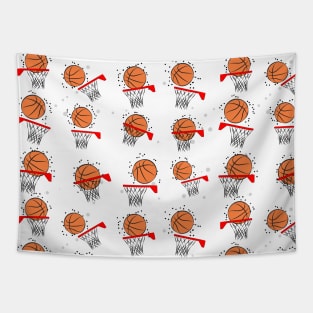 Basketball - Ball and Hoop Pattern on White Background Tapestry