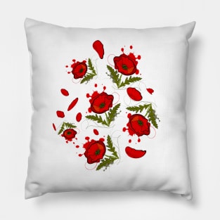 Poppy flowers potpourri in bright red Pillow