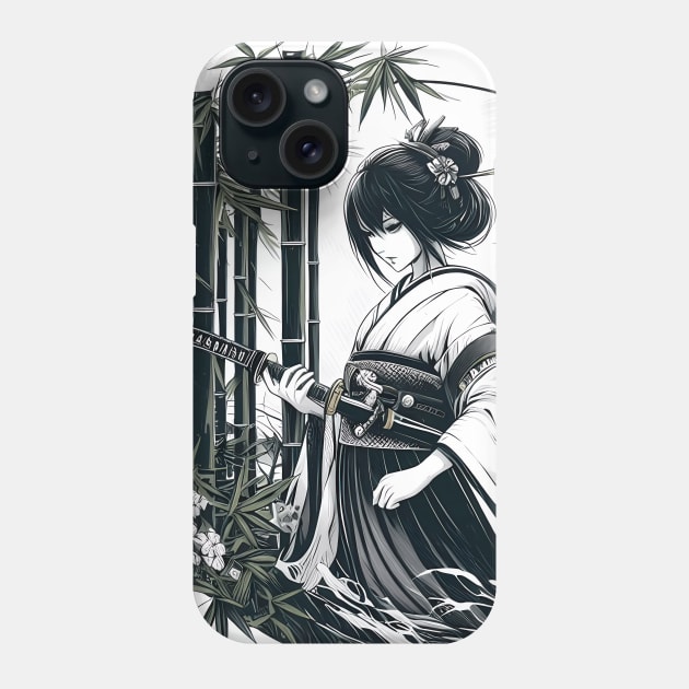 japanese woman kimono bamboo forest Phone Case by IA.PICTURE