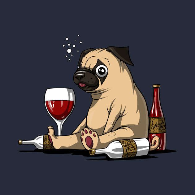 Drunk Pug Wine Drinking Dog by underheaven