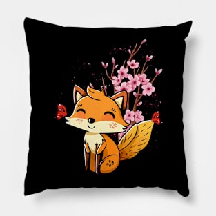 Fox Butterfly Flowers Japanese Cherry Blossom Pillow