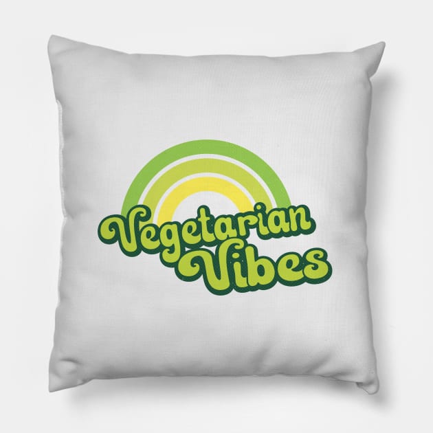 Vegan Vibes Retro Rainbow Green Pillow by Jitterfly