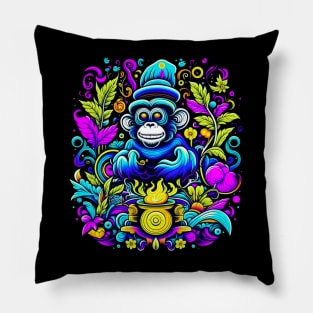 psychedelic chimp and fire Pillow