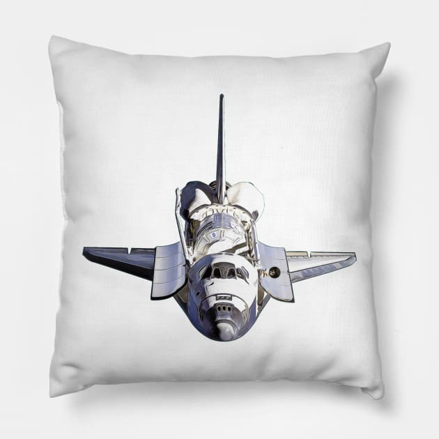 Space Shuttle Open Cartoon Black Pillow by Auto-Prints