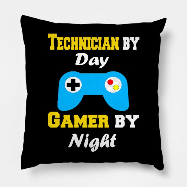 Technician By Day Gamer By Night Pillow by Emma-shopping