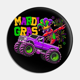 Crush Mardi Gras Dabbing Crawfish Monster Truck Boys Kids Pin