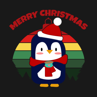 Merry Christmas Cute Penguin Retro Vintage Holiday Design T-Shirt