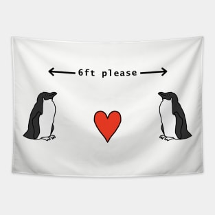 Funny Social Distancing Penguins Red Heart Tapestry