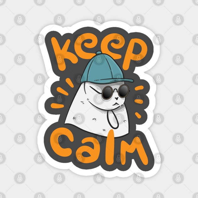 Illustration of a white cat wearing glasses and a hat "Keep Calm" Magnet by Wahyuwm48