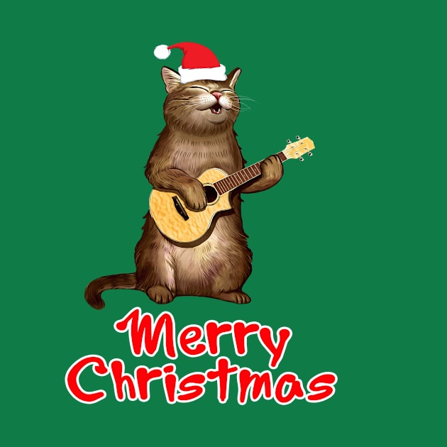 Funny xmas ugly Gifts for cat lovers owners playing ukelele by AwesomePrintableArt