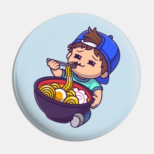 Cute Boy Eating Ramen Cartoon Pin